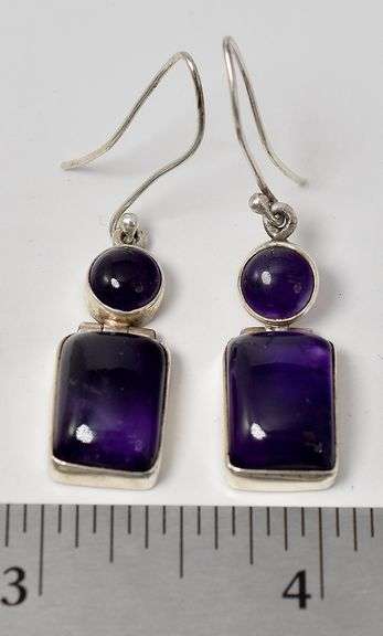 Sterling Silver  Amethyst Gemstone Dangle Earrings