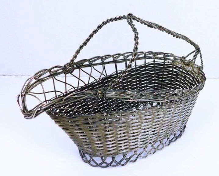 Vintage French Silver Woven Metal Bottle Basket