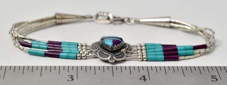 Native American Turquoise and Amethyst Gemstone Bracelet