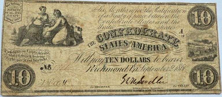 $10 Sep 2 1861 Series Confederate States Note.