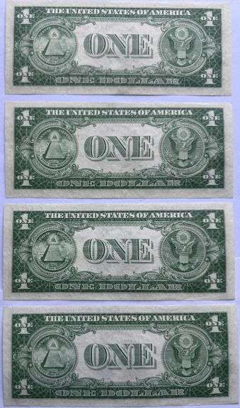 Four Consecutive 1935 E Unc$1 Silver Certificates
