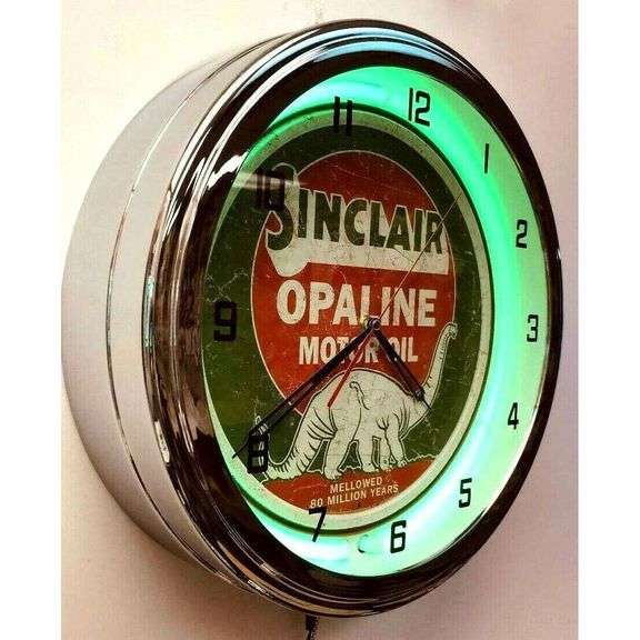 Sinclair Opaline Motor Oil Green Neon Wall Clock