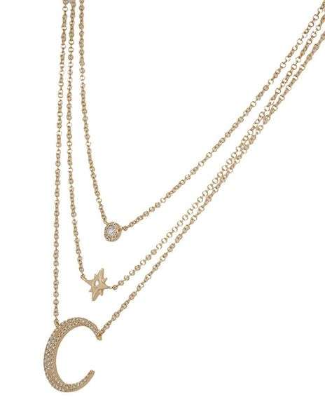 0.25ctw Pave Diamond Moon and Star Triple Layers Necklace in 14K