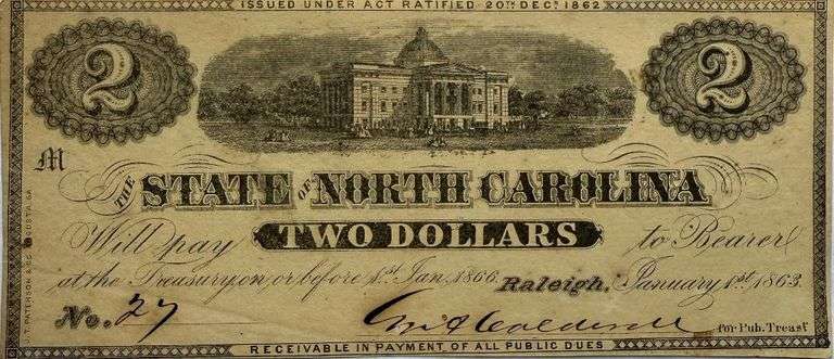 Low Serial Number $2 North Carolina Raleigh Note