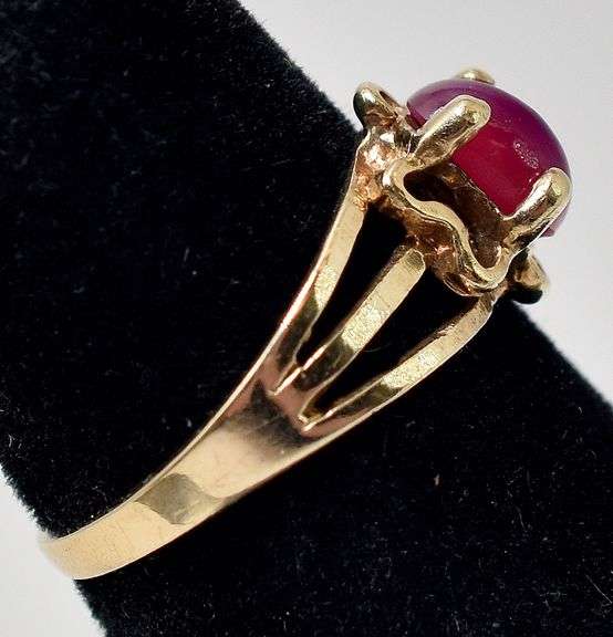 Dainty 10K Yellow Gold Synthetic Star Sapphire Gemstone Ring