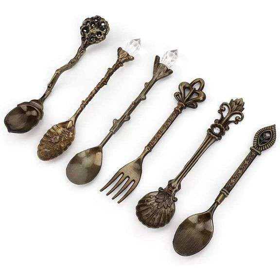 Set of 6 European Style Carved Coffee Spoons
