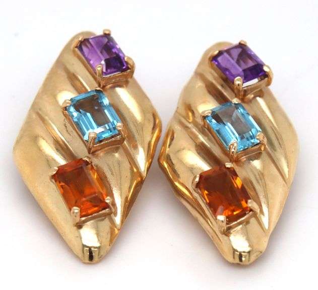 Modern Colorful 14k YG Clip On Earrings