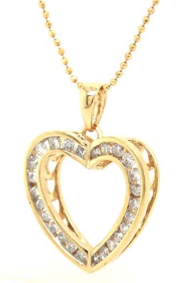 14kt Yellow gold 0.65ctw diamond open heart shaped pendant on chain
