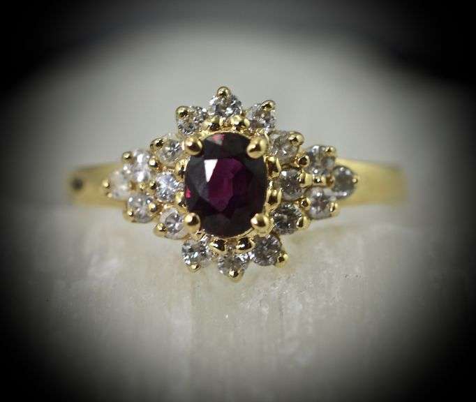 Classic 14K Yellow Gold Ring with a Ruby and Diamonds