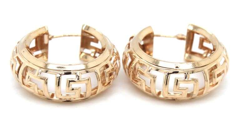14kt Yellow gold Greek key hoop earrings