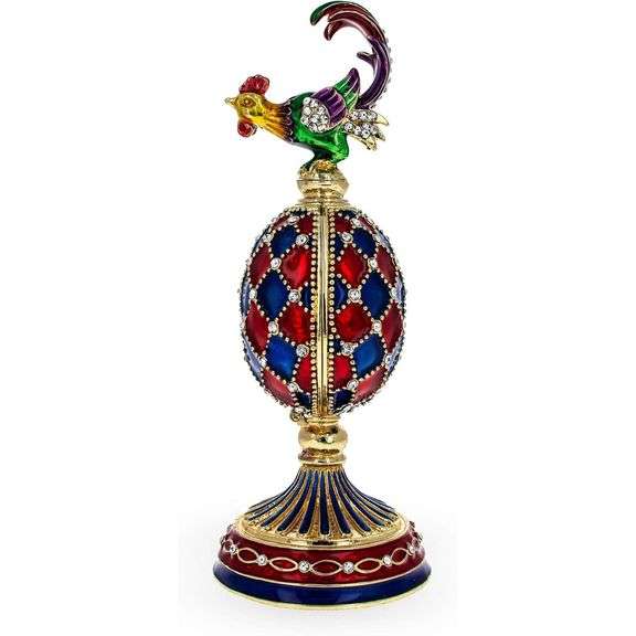 Royal Rooster Clock Egg Gold-Plated with Austrian Crystals