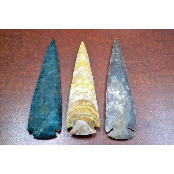 Set of 3 Agate Stone Arrowhead Spearhead Points