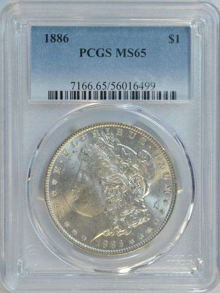 Solid white Gem BU 1886 Morgan Silver Dollar. PCGS MS65