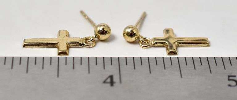 Holy 10k Yellow Gold Cross Dangle Earrings