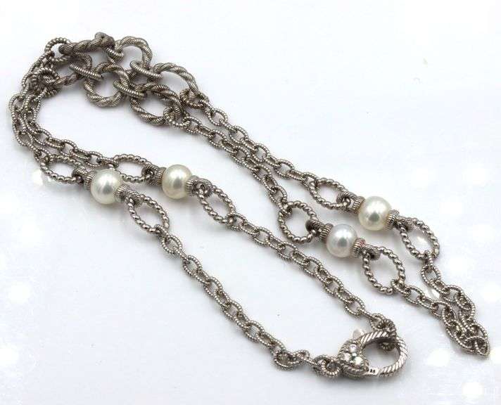 Judith Ripka 925 Sterling Silver Rope And Pearl Necklace