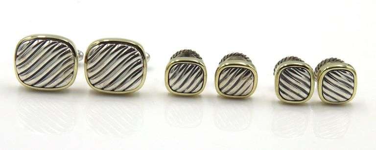 David Yurman cable classic 2 tone cushion cuff links and studs set