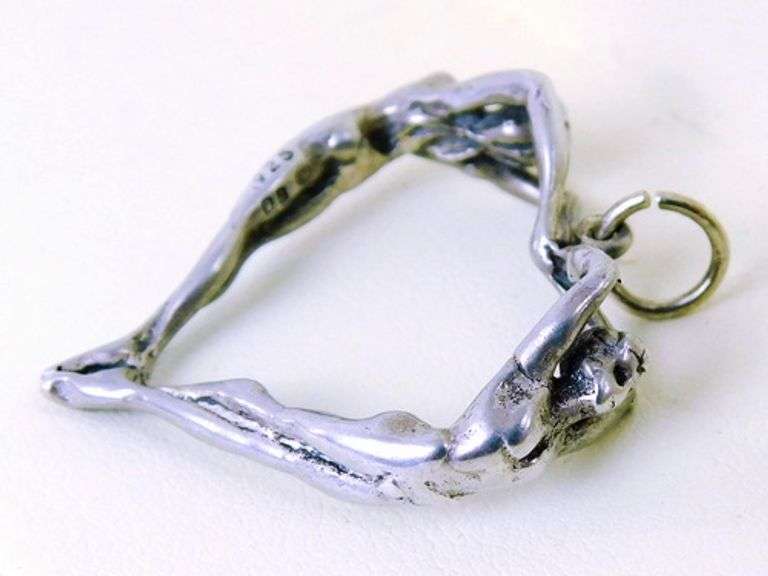 Signed Sterling Silver Nudes Heart Pendant