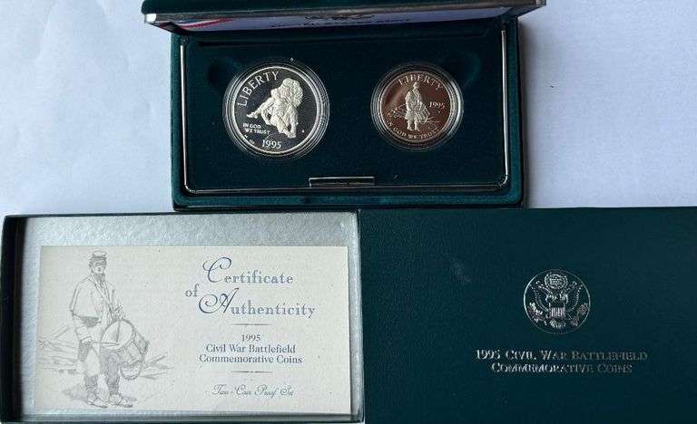 1995 Civil War Battlefield Proof Set With Silver Dollar & Clad Half