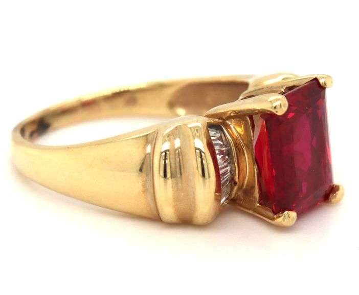 Gorgepus 14K YG Ring with Large Synthetic Ruby