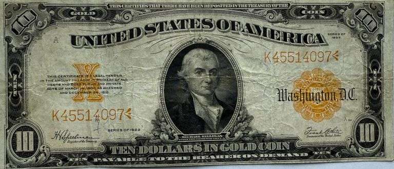 Clean $10 1922 Series Gold Certificate