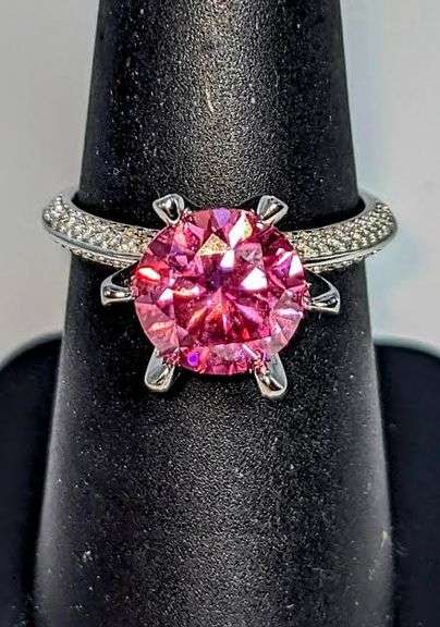 Ladies Sparkling 5 Ct Bright Pink Simulated Lab Diamond  Ring