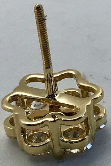 14K Yellow Gold Round Brilliant Cut Lab Diamond Cluster Earring