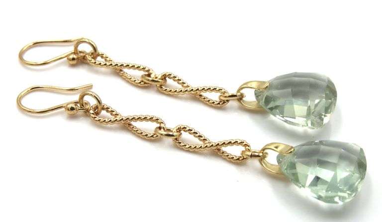 14kt Yellow gold Triangular checkerboard prasiolite dangle earrings