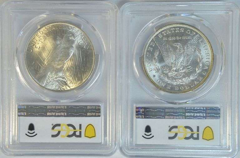 1887 & 1922 Near Gem BU Silver Dollars, NGC MS64
