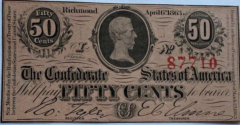 Rich Red CH CU 50 Cent April 6 1863 Confederate States Note.