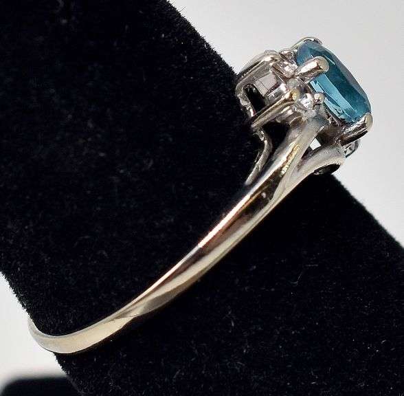 Cute 10k White Gold Blue Topaz and CZ Gemstone Ring
