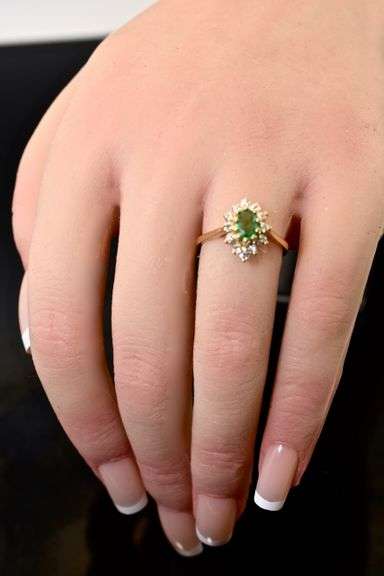 Classic 14K Yellow Gold Emerald and Diamond Ring