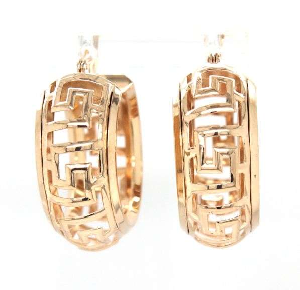 14kt Yellow gold Greek key hoop earrings