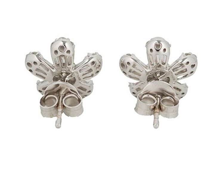 New 0.90ctw Round and Tapered Baguette Flower Stud Earrings in 14K