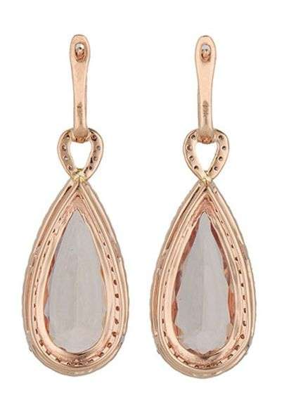 12.50ctw Tear Drop Shaped Morganite and 1.00ctw Diamond Frame Drop Earrings in 14K