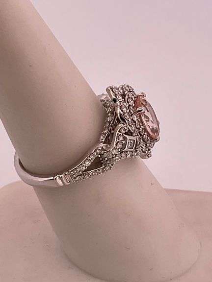 CERTIFIED 14K WHITE GOLD DIAMOND AND TOURMALINE RING