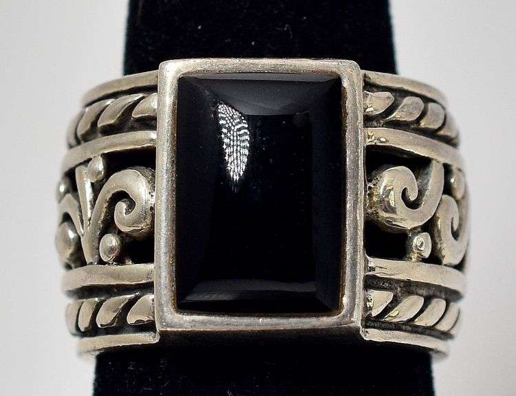 Black Onyx Gemstone 3/4 inch Wide Band  Ring in Sterling Silver