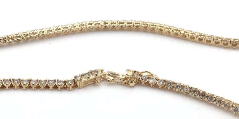 14kt Yellow gold approximate 4ctw 3 prong set diamond tennis necklace