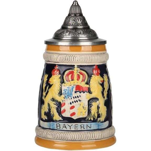 German Beer Stein with Metal Pewter Lid