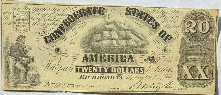 $20 Sep 2 1861 Series Confederate States Note.