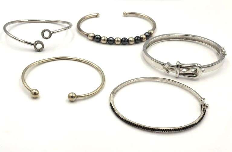 Group lot of 5 cuff bangles in 925 sterling silver