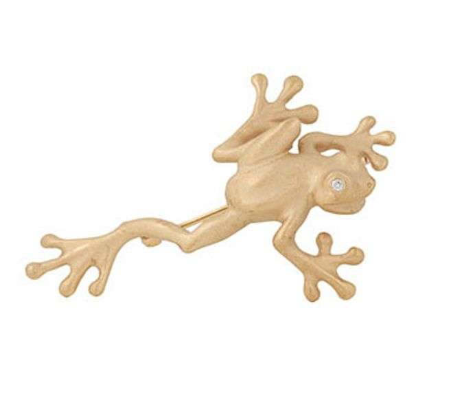 0.08ctw Diamond Satin Finish Frog Brooch in 14K