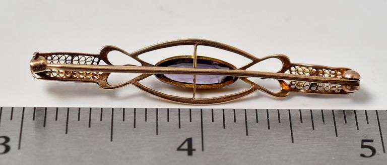 Vintage 10k Yellow Gold Amethyst Gemstone Brooch