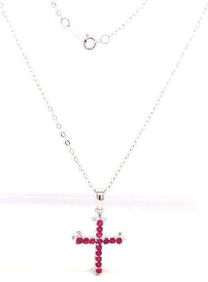 14kt White gold 0.60ctw Ruby cross pendant on chain