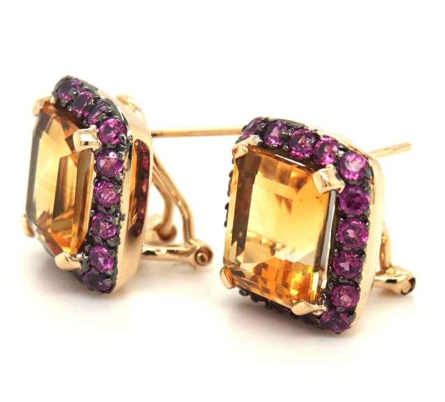 14kt Yellow gold citrine and pink sapphire earrings