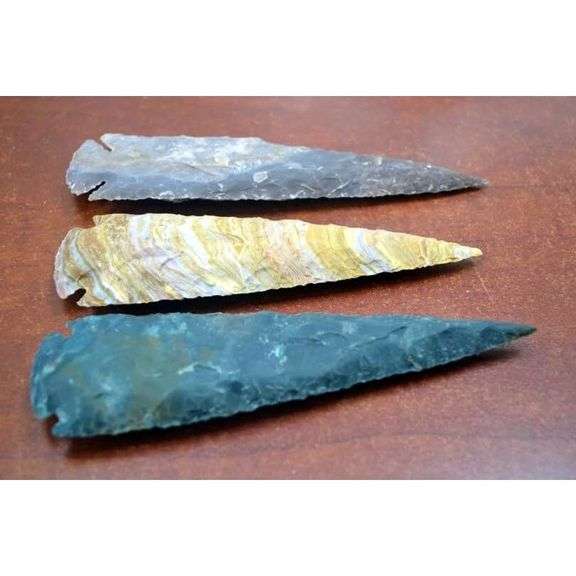 Set of 3 Agate Stone Arrowhead Spearhead Points