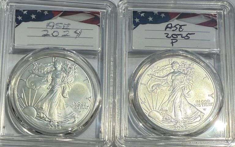 2024 W & 2025 W Choice Unc Silver Eagles.