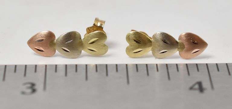 Adorable 14K Tri-Gold Heart Earrings