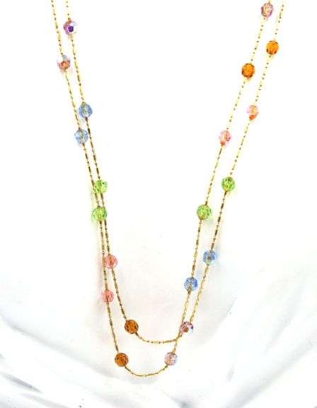 14kt Yellow gold double row multi stone necklace