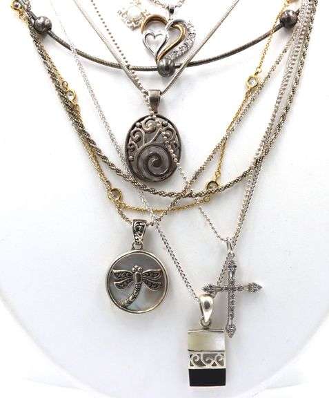 Group lot of 9 vintage 925 sterling silver necklaces