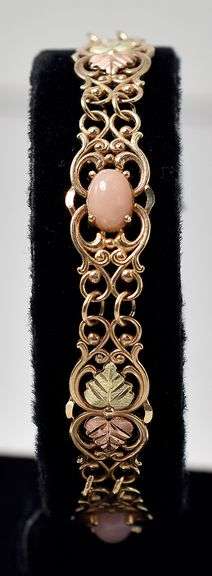 Captivating 10K Yellow Gold Pink Chalcedony Gemstone Leaf designed Bracelet